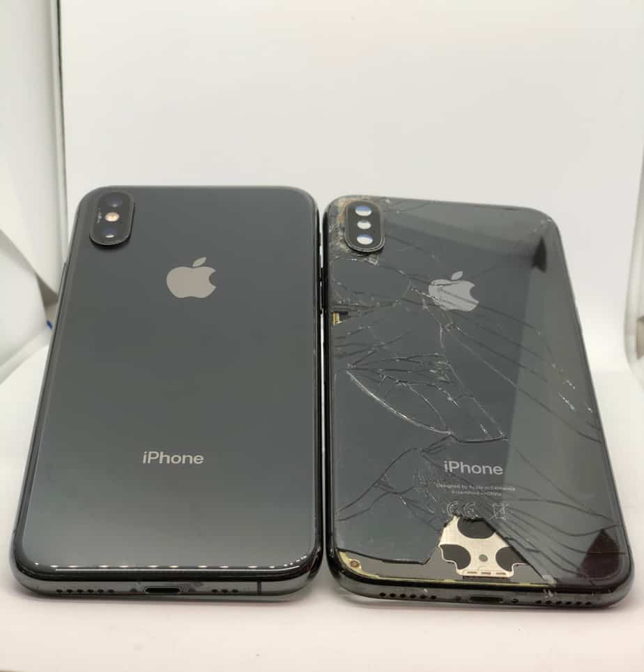 before and after image of xs max back glass repair