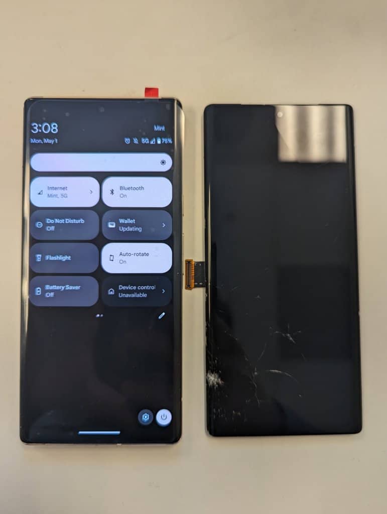 before and after image of google Pixel 6 Pro Screen Repaired