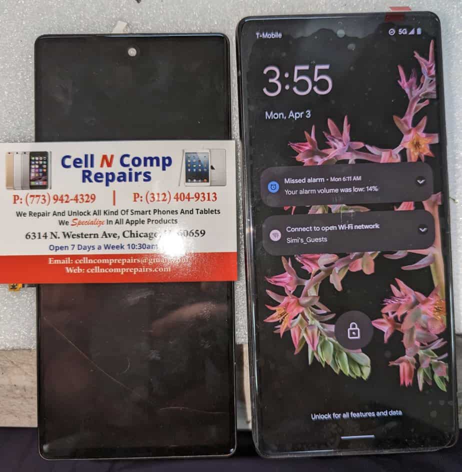 before and after image of google Pixel 6 Screen Repaired